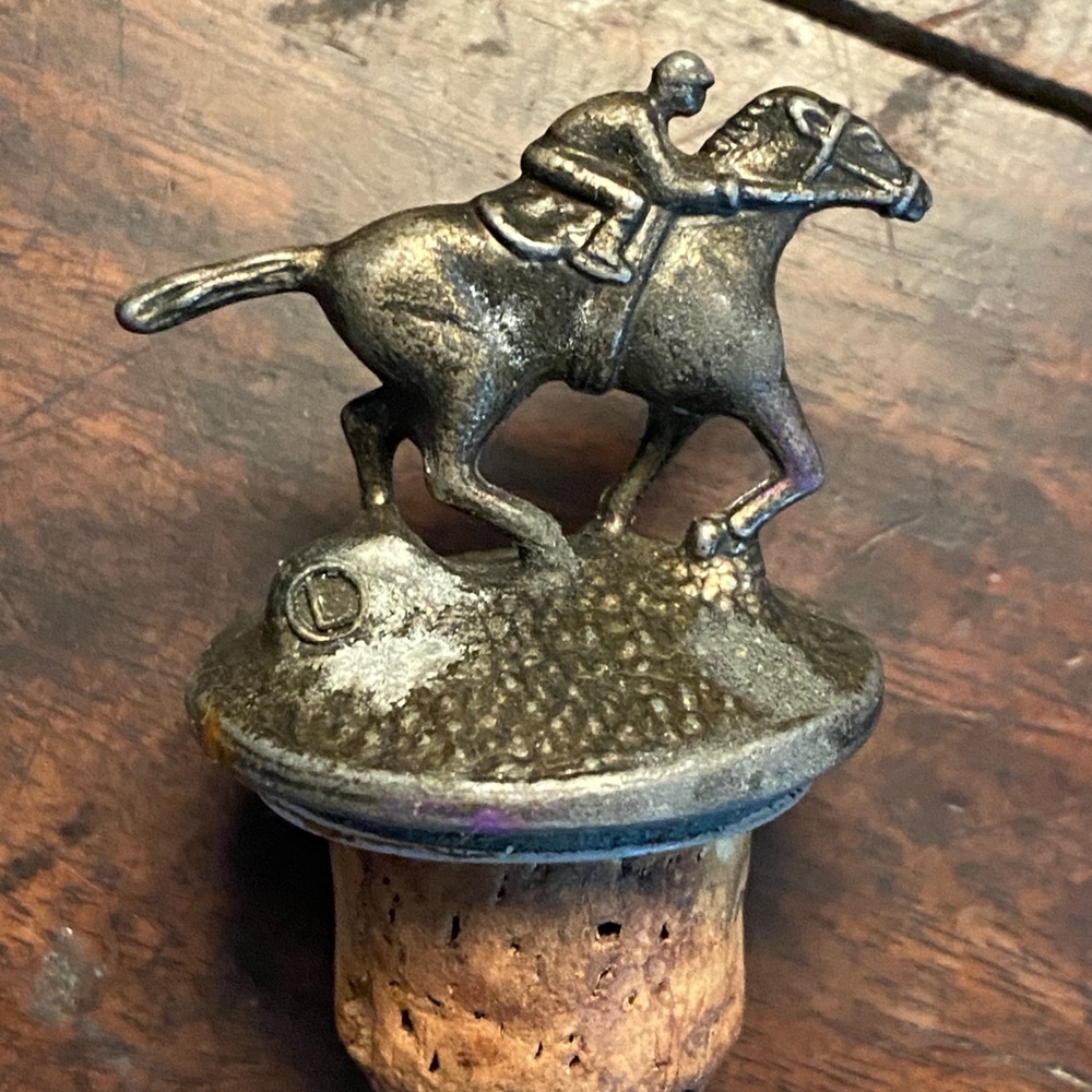 Blanton's Bourbon L Racehorse & Jockey pewter whiskey bottle cork stopper